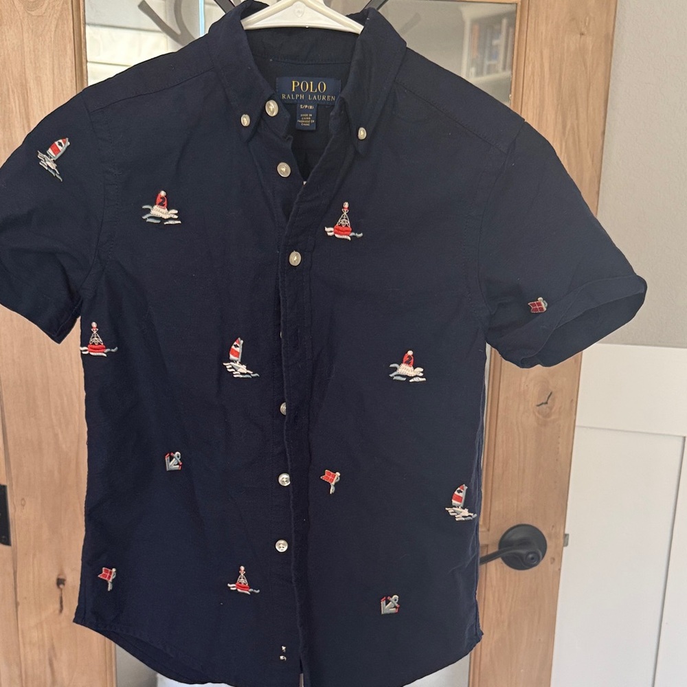 Polo by Ralph Lauren Navy Short-Sleeve Button-Down with Embroidered Sailboats